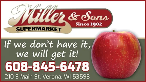 Advertisement graphic pointing to https://www.millerandsonssupermarket.com/stores/verona