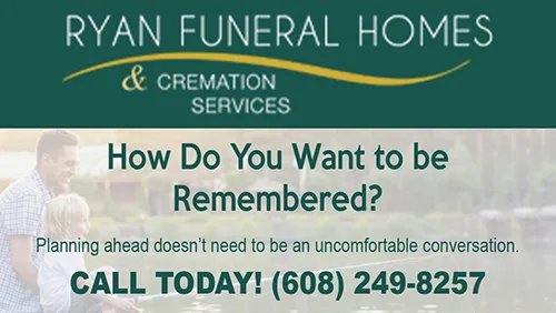 Advertisement graphic pointing to https://www.ryanfuneralservice.com/