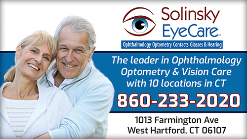 Advertisement graphic pointing to https://www.solinskyeyecare.com/locations/west-hartford-office/