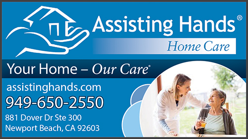 Advertisement graphic pointing to https://assistinghands.com/32/california/newportbeach/