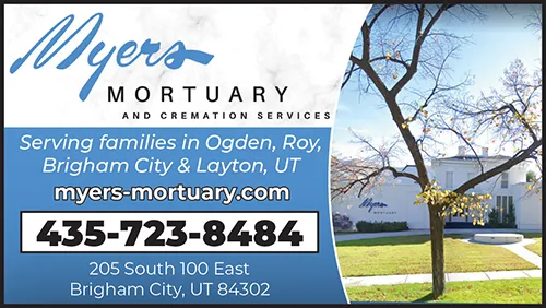 Advertisement graphic pointing to https://www.myers-mortuary.com/