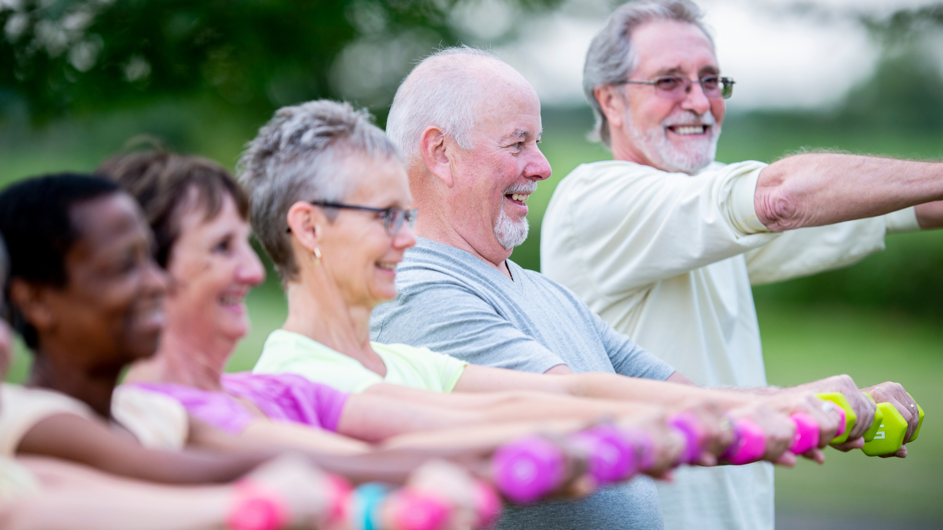 Seniors at a senior center workout