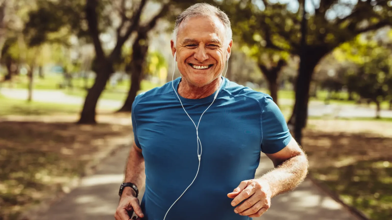 a healthy senior citizen on a run