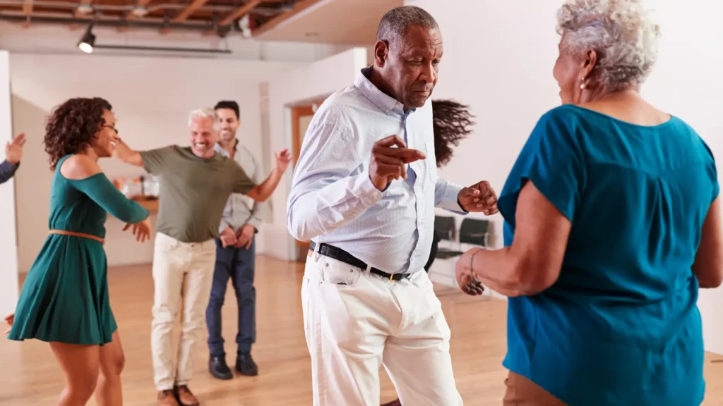seniors dancing at a senior center