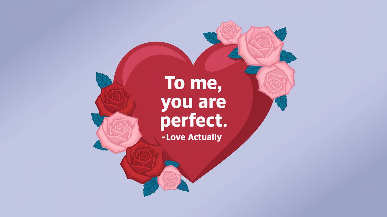 100 Valentines Day Quotes: From 600 BC to the 21st Century 100 - SeniorCenters.com A clean and modern design illustration of a red heart with the text "To me, you are perfect. -Love Actually". There are pink and red roses around the heart. The background is a light blue gradient.