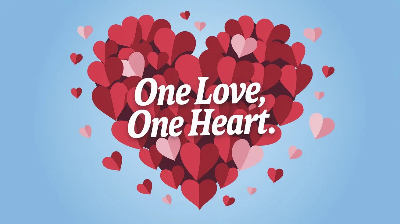 100 Valentines Day Quotes: From 600 BC to the 21st Century 66 - SeniorCenters.com A clean and modern illustration of a red heart with the text "One love, one heart." in white. The heart is made of many smaller hearts. There are pink and red hearts scattered around the heart. The background is a light blue gradient.