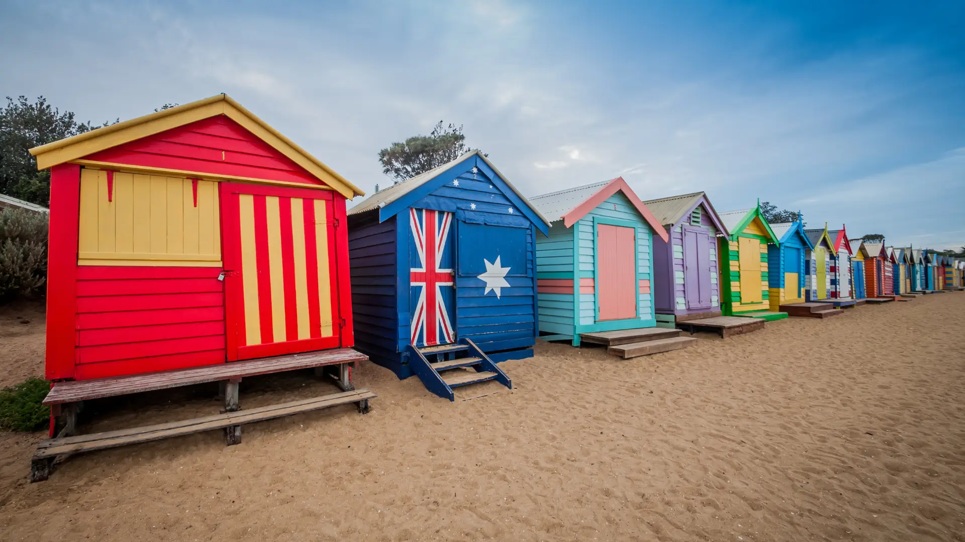 Brighton beach bathing boxes, Melbourne. Brighton beach located