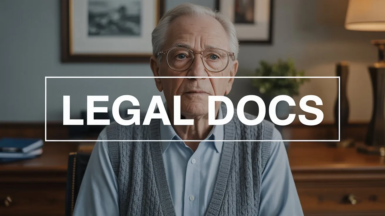 an image with a senior citizen that has text overlayed that says: Legal Docs